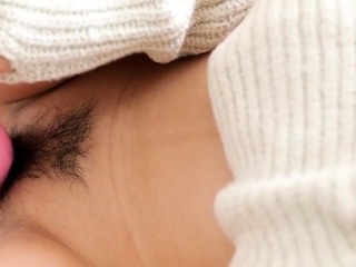 Extreme close up on her vagina taking toys